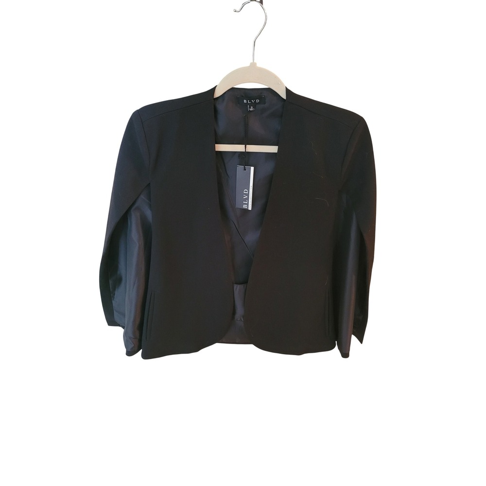 BLVD Womens Black Cape Blazer Open Front Split Sleeve Jacket Small NWT